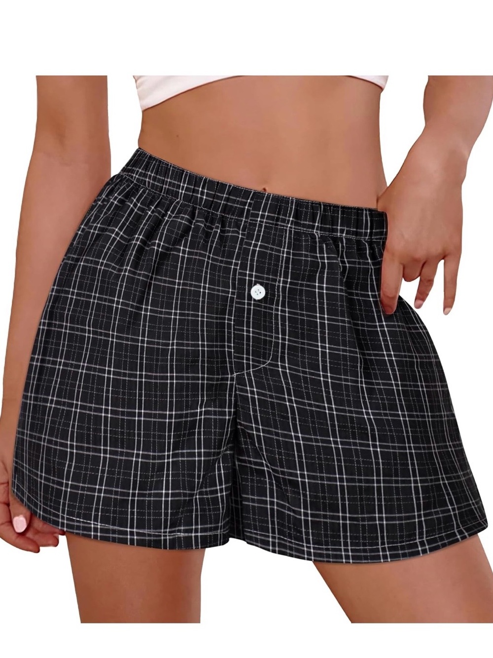 Amazon Black Plaid High Waist Lounge Shorts